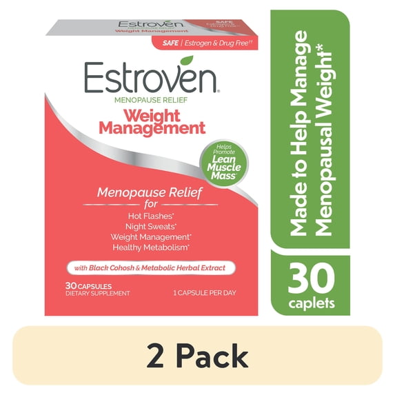 (2 pack) Estroven Menopause Relief Weight Management Daily Supplement, Support for Hot Flashes, Night Sweats, & Healthy Weight, 30 Count