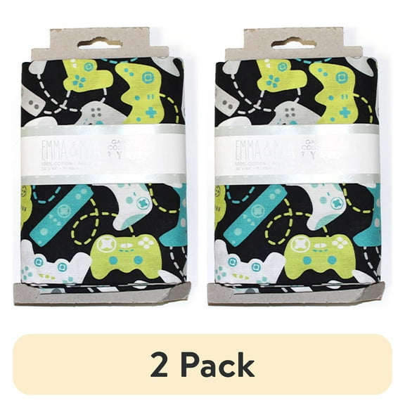 (2 pack) Eugene Textiles Emma & Mila Game Controllers 100% Cotton Pre-Cut Fabric, 36" x 44" (1 Yard) Black