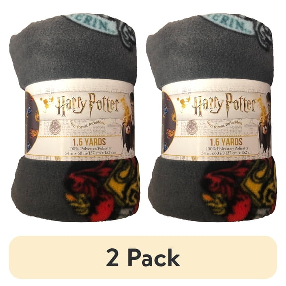 (2 pack) Eugene Textiles, Licensed Harry Potter crust Anti- pill Fleece 60" x 1.5 yd 100% Polyester Pre-cut Fleece Fabric, Black, crafted for time saver, no sew blanket project