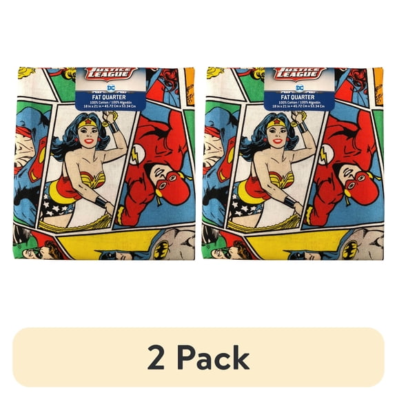 (2 pack) Eugene Textiles Premium Crafted Licensed DC Comics Group 100% Quilting Cotton 18" x 21" Precut Fat Quarter Multicolor