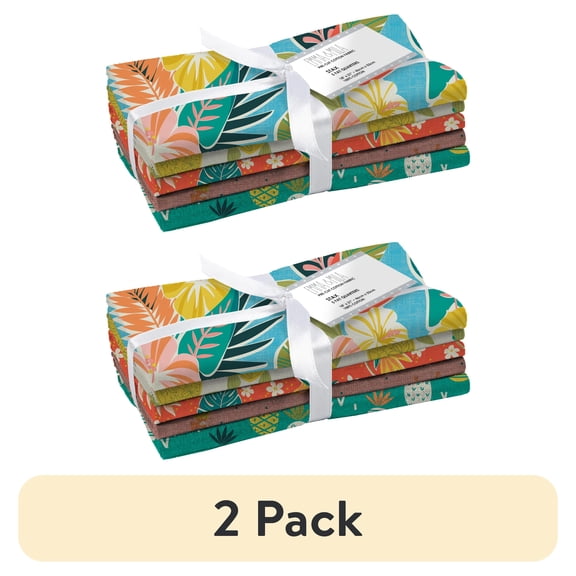 (2 pack) Eugene Textiles Premium crafted Maui Mala tropical print 100% Cotton 18" x 21" 5 piece bundle Fabric Bundle Multi - color