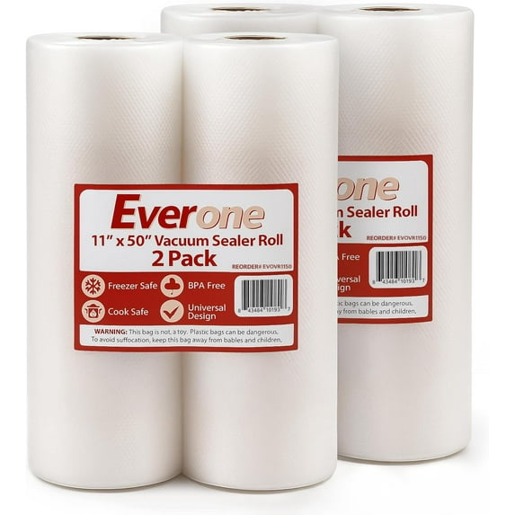 (2 pack) EverOne Vacuum Sealer Bag Roll for Sous Vide & Food Saver, 11" X 50', Pack of 2