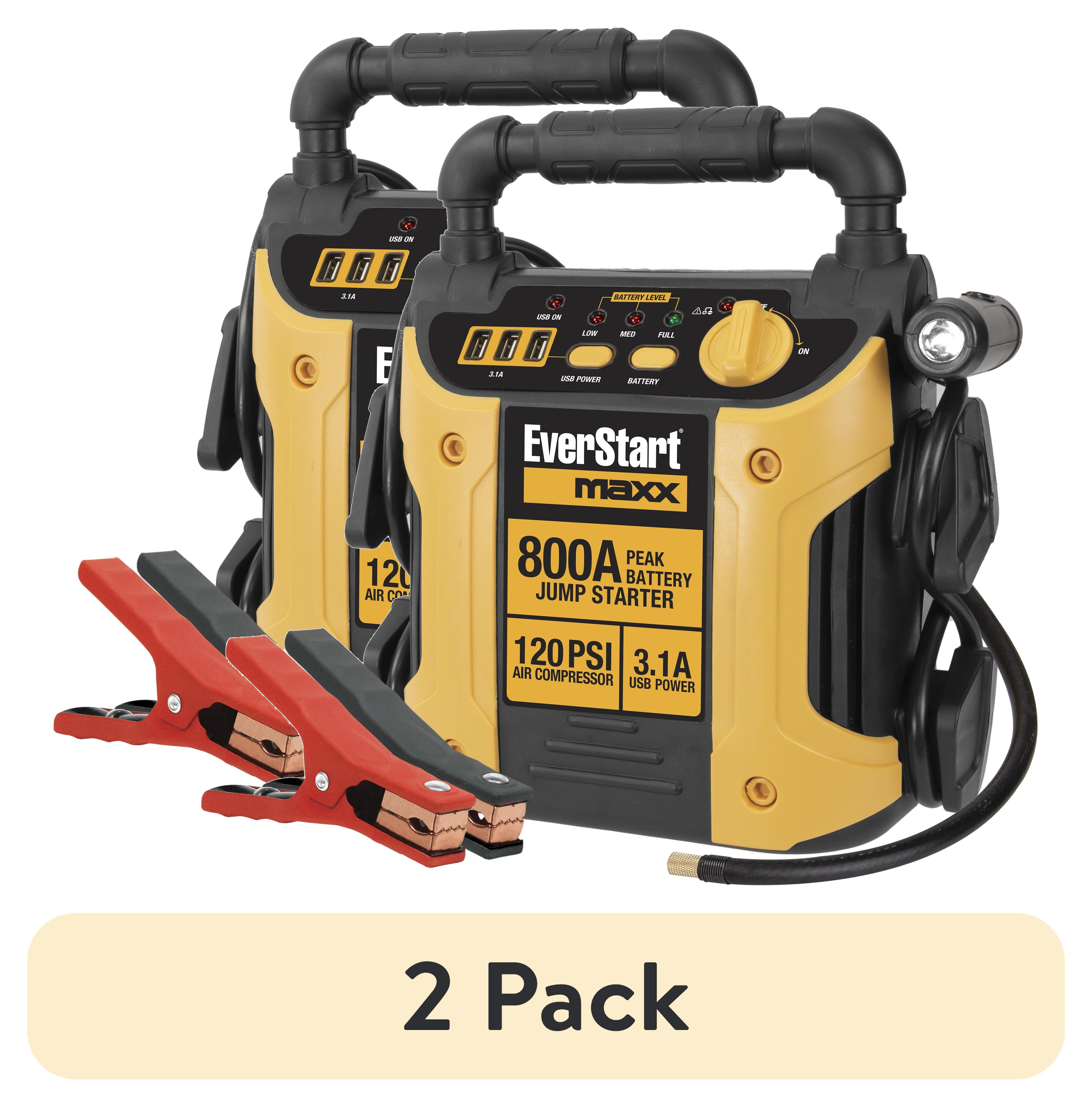 (2 pack) EverStart 1000 Peak Amp Jump Starter with 120 PSI Compressor, Pivoting LED Light, 3X USB Ports