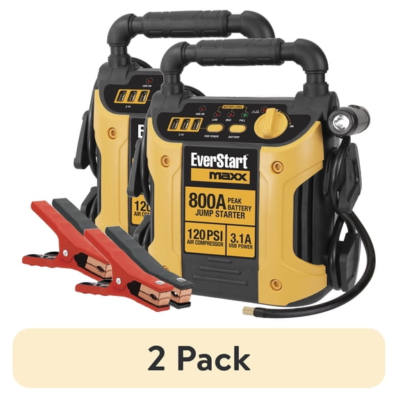 (2 pack) EverStart 1000 Peak Amp Jump Starter with 120 PSI Compressor, Pivoting LED Light and USB Charging