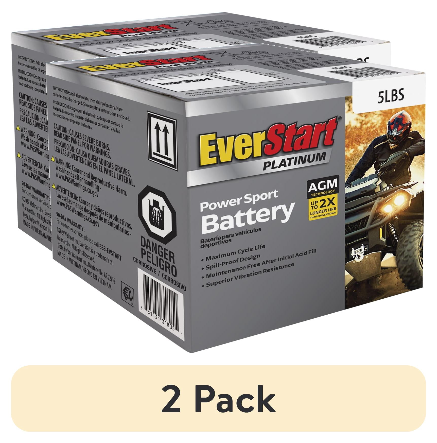 (2 pack) EverStart PowerSports AGM Battery, Group Size 5LBS, 12 V, 70 CCA