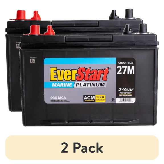(2 pack) EverStart Platinum AGM Marine Deep Cycle Battery, Group 27M, 930 MCA, 175 RC, 12V, Vehicle Batteries