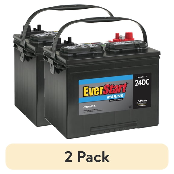 (2 pack) EverStart Lead Acid Marine & RV Deep Cycle Battery, Group Size 24DC 12 Volt, 690 MCA*