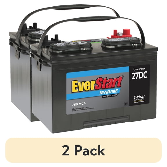 (2 pack) EverStart Lead Acid Marine & RV Deep Cycle Battery, Group Size 27DC 12 Volt, 750 MCA*