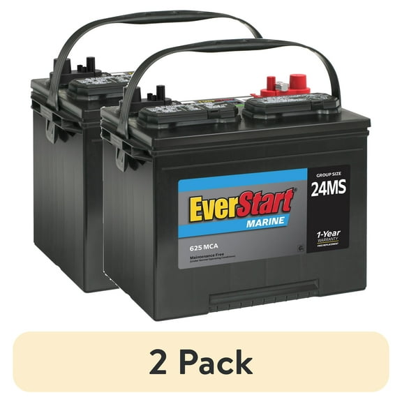 (2 pack) EverStart Lead Acid Marine Starting Battery, Group Size 24MS 12 Volt, 625 MCA*