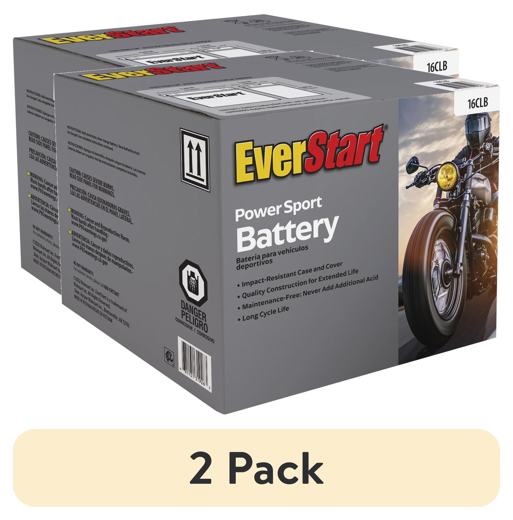 (2 pack) EverStart Lead Acid PowerSport Battery, Group Size 16CLB 12 Volts, 240 CCA