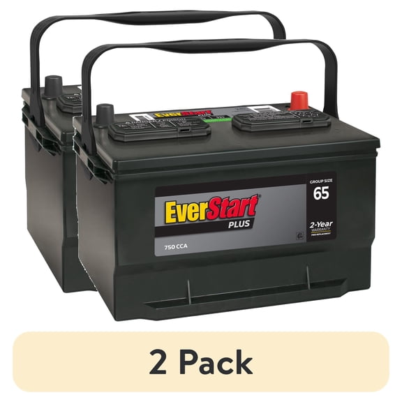(2 pack) EverStart Plus Lead Acid Automotive Battery, Group Size 65 12 Volt, minimum 650 CCA