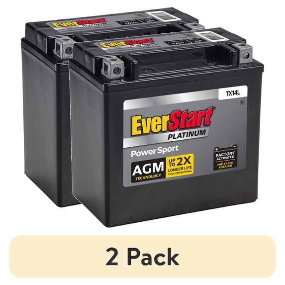 (2 pack) EverStart Platinum AGM Power Sport Battery, Group Size TX14L 12 Volt, 200 CCA