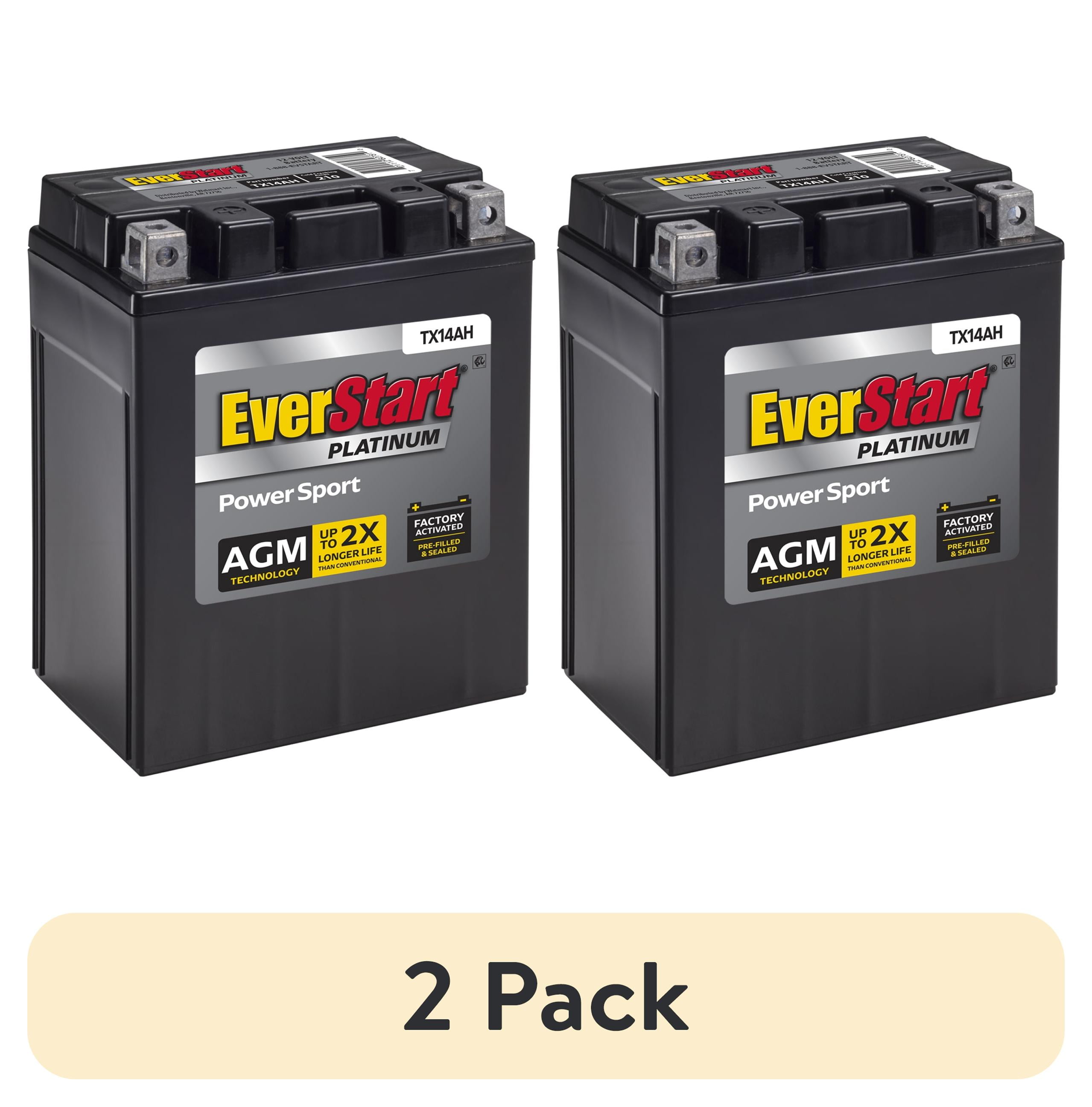 (2 pack) EverStart Platinum AGM PowerSport Battery, Group Size TX14AH 12 Volt, 220 CCA