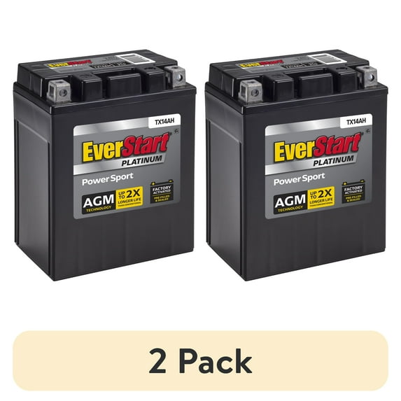 (2 pack) EverStart Platinum AGM PowerSport Battery, Group Size TX14AH 12 Volt, 220 CCA