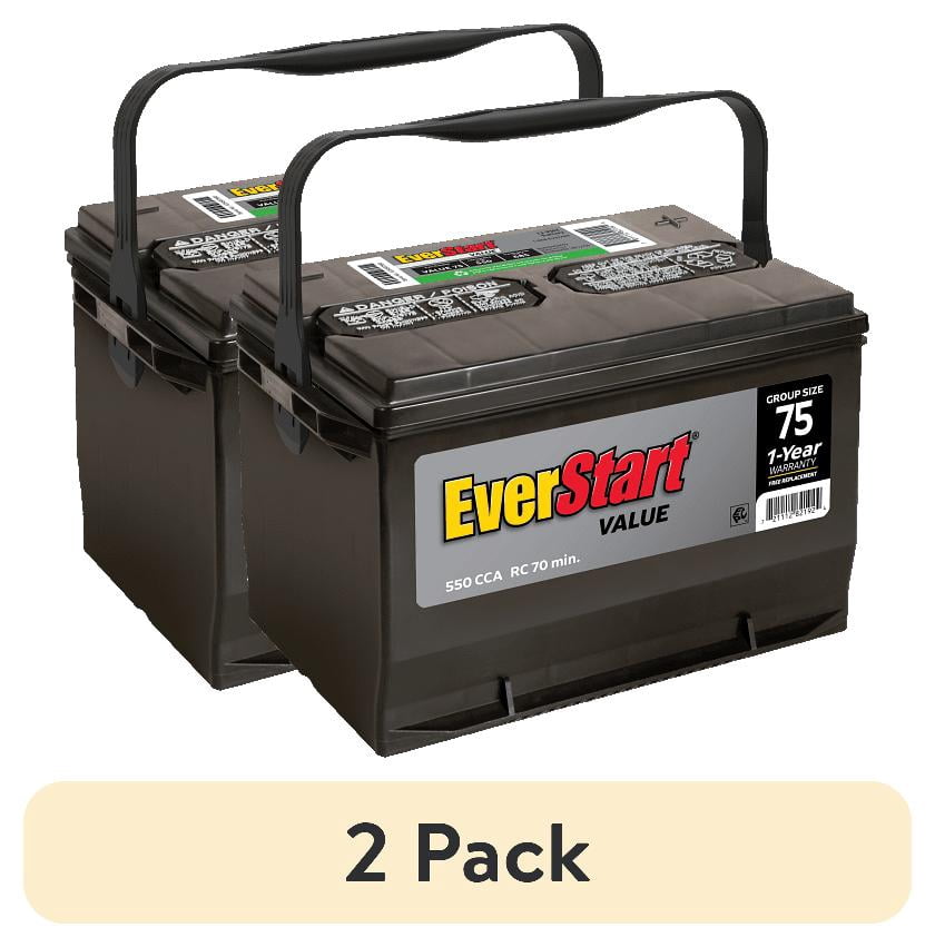 (2 pack) EverStart Value Lead Acid Battery 12 V Automotive Battery Group Size 75, 600 CCA Side Post for Car