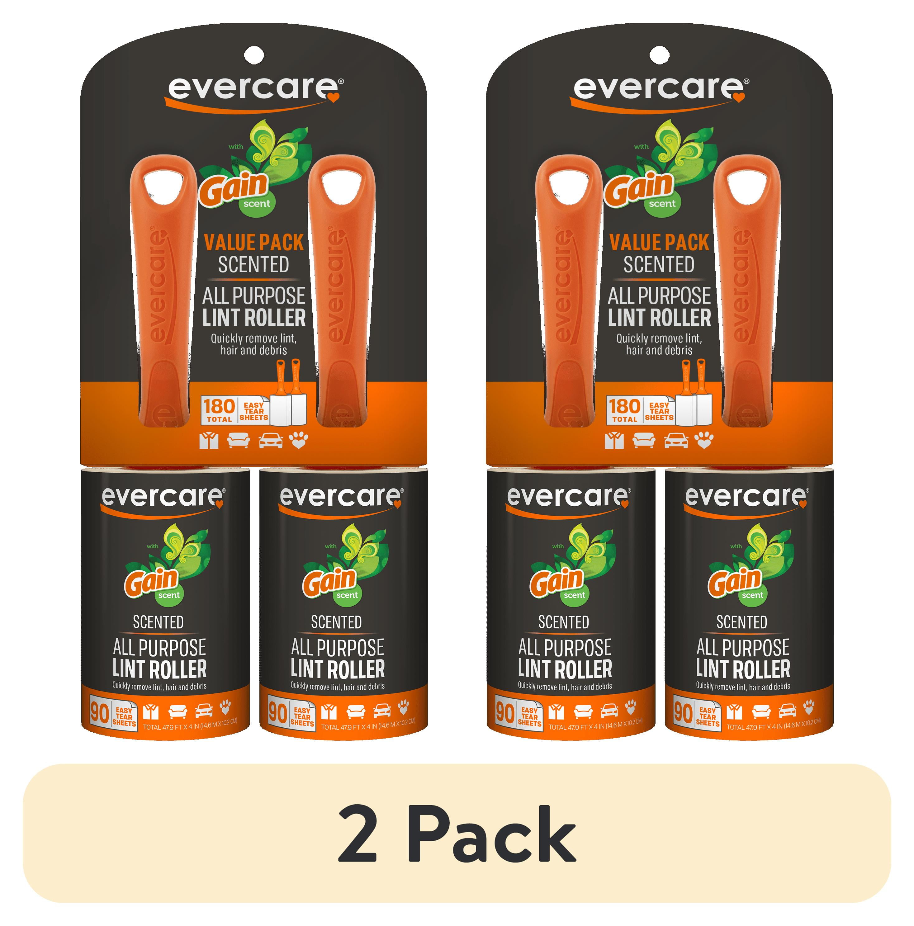 (2 pack) Evercare Gain Scented Lint Roller Twin Pack, 90 Sheets Per Roll, 180 Total Sheets, Ergonomic Handle