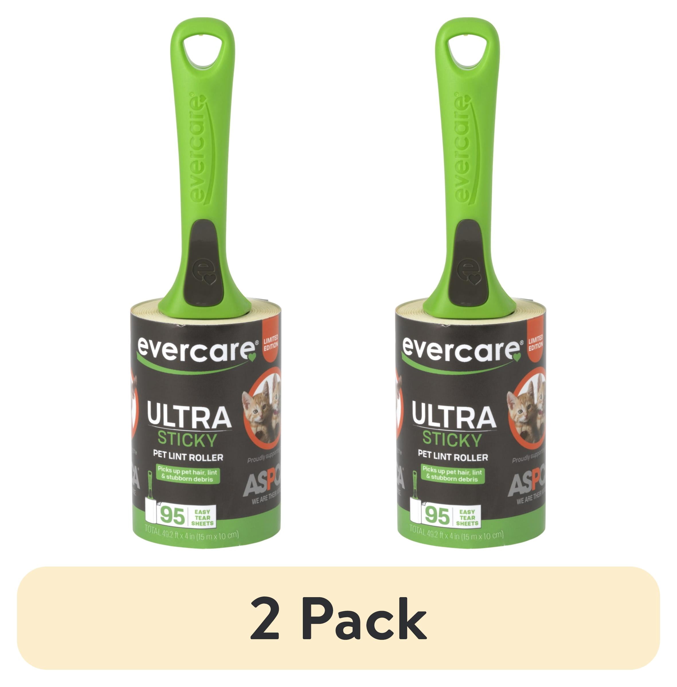 (2 pack) Evercare Pet & Fur Lint Roller – 95 Sheets per Roll, Refillable, Extra Sticky, Pet Hair, Clothes, Furniture, Crafts, Travel