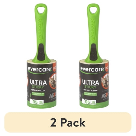 (2 pack) Evercare Pet & Fur Lint Roller – 95 Sheets per Roll, Refillable, Extra Sticky, Pet Hair, Clothes, Furniture, Crafts, Travel