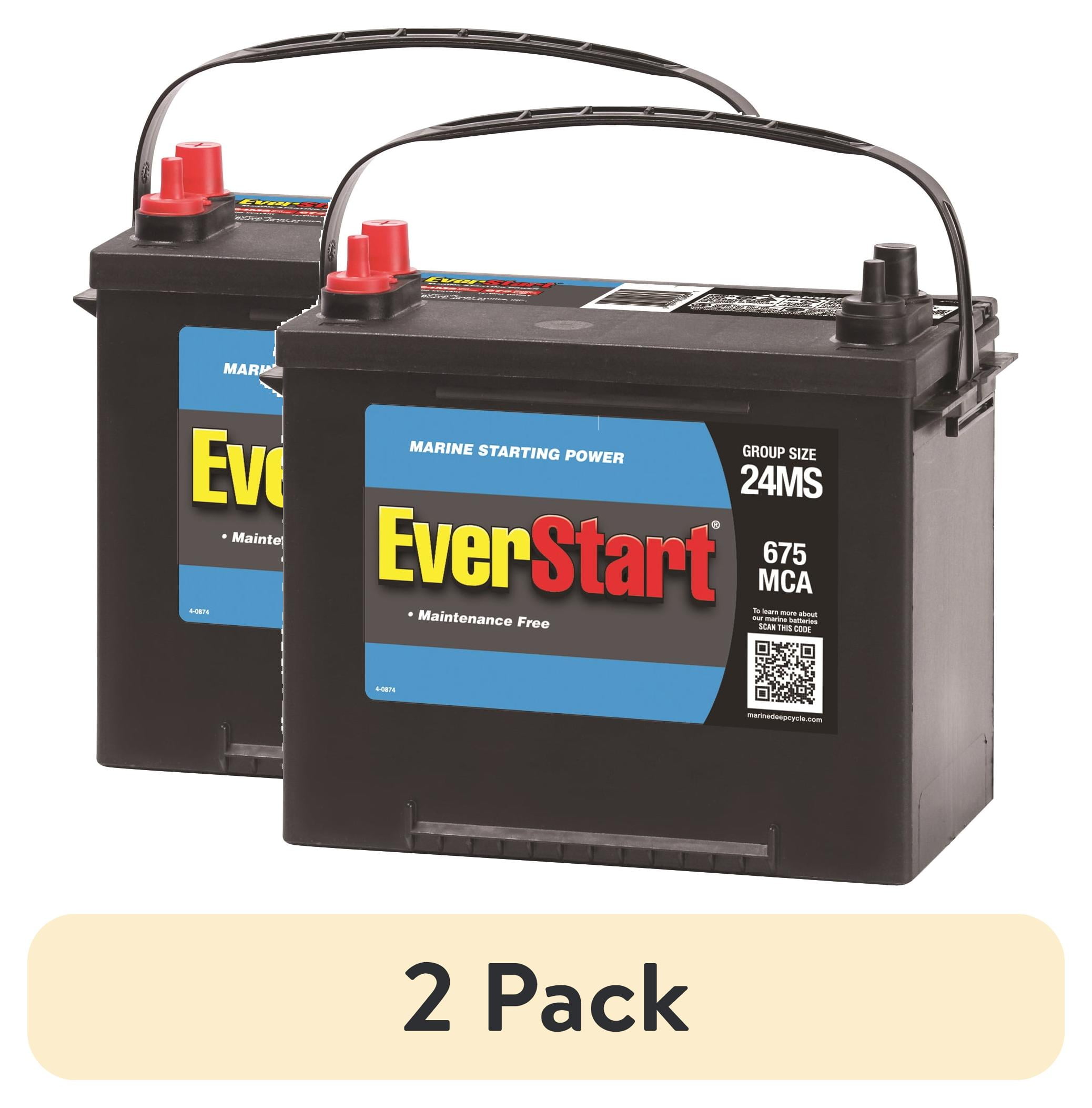 (2 pack) EverStart Marine Lead Acid Battery 12 Volts 24, 675 CCA Top Post for Boat