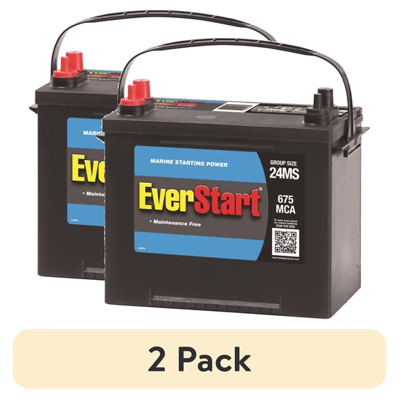 (2 pack) EverStart Marine Lead Acid Battery 12 Volts 24, 675 CCA Top Post for Boat