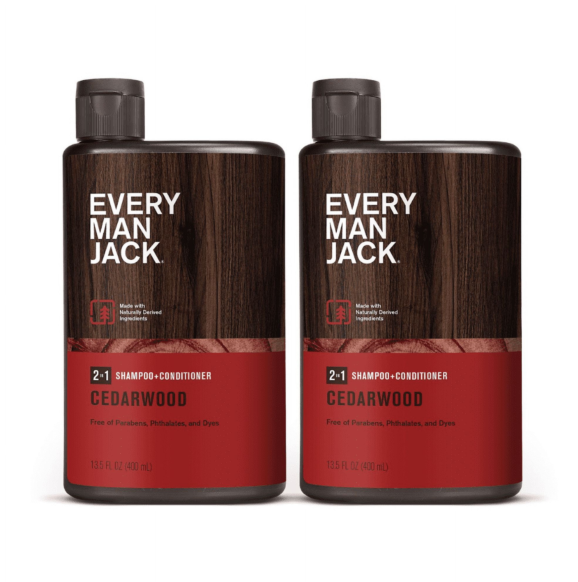(2 pack) Every Man Jack Cedarwood Amber Daily 2-in-1 Shampoo and Conditioner for Men, Naturally Derived, 13.5 fl oz
