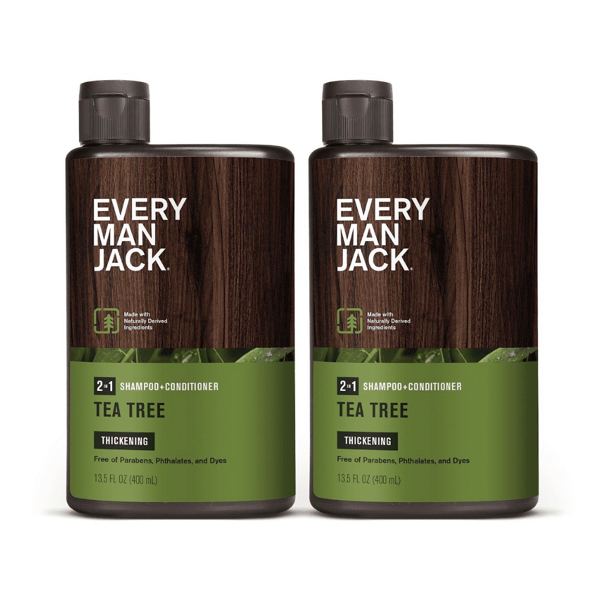 (2 pack) Every Man Jack Men's 2 in 1 Thickening Shampoo and Conditioner, Tea Tree, 13.5 fl oz