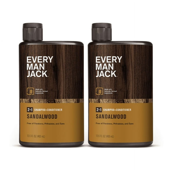 (2 pack) Every Man Jack Sandalwood Daily 2-in-1 Shampoo and Conditioner for Men, Naturally Derived, 13.5 oz