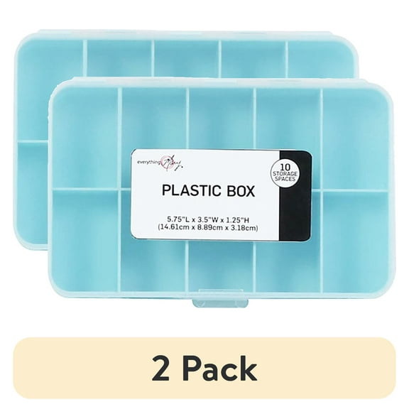 (2 pack) Everything Mary 10 Compartment Plastic Bead Storage Box, Teal (Single)