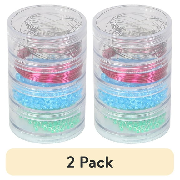 (2 pack) Everything Mary 4 Count Round Stackable Plastic Bead Containers, Clear, (Single)