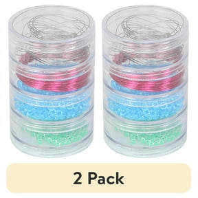 (2 pack) Everything Mary Round Stackable Clear Plastic Bead Containers, 4 Count