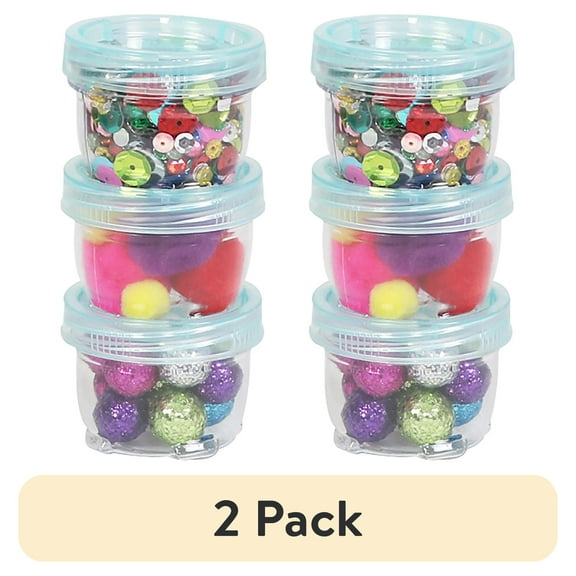 (2 pack) Everything Mary Round Stackable Crafting Containers, 3 Piece Plastic Clear Set