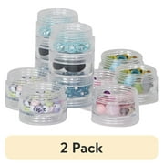 (2 pack) Everything Mary Round Stackable Clear Plastic Containers 6-Pack – Craft & Bead Storage Jars