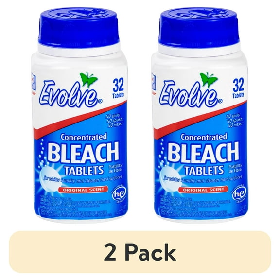 (2 pack) Evolve Brand Concentrated Bleach Tablets, Original Scent, 32 Count Bottle