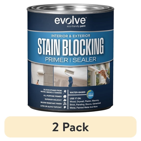 (2 pack) Evolve Stain Blocking Primer, Multi-Surface Acrylic Paint Primer and Sealer, Fast-Drying and Low VOC, 1 Quart