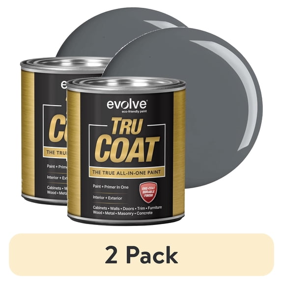 (2 pack) Evolve Tru Coat Seal Gray Satin Acrylic Latex All in One Paint and Primer, 1 Quart