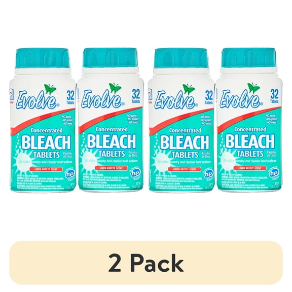 (2 pack) Evolve Concentrated Bleach Tablets, Linen Breeze Scent, 64 Count (32-Count x 2-Pack)