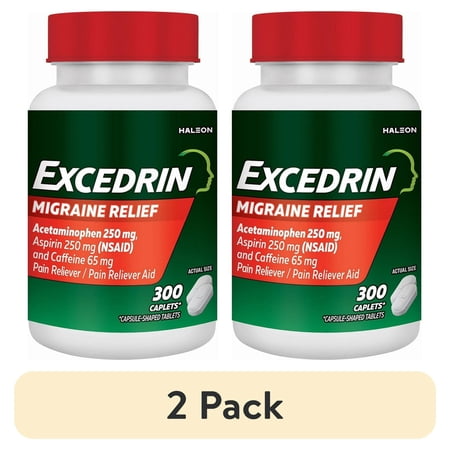 (2 pack) Excedrin Migraine Relief Caplets Acetaminophen 250mg, Aspirin 250mg. Caffeine 65mg Pain Reliever 300 Count