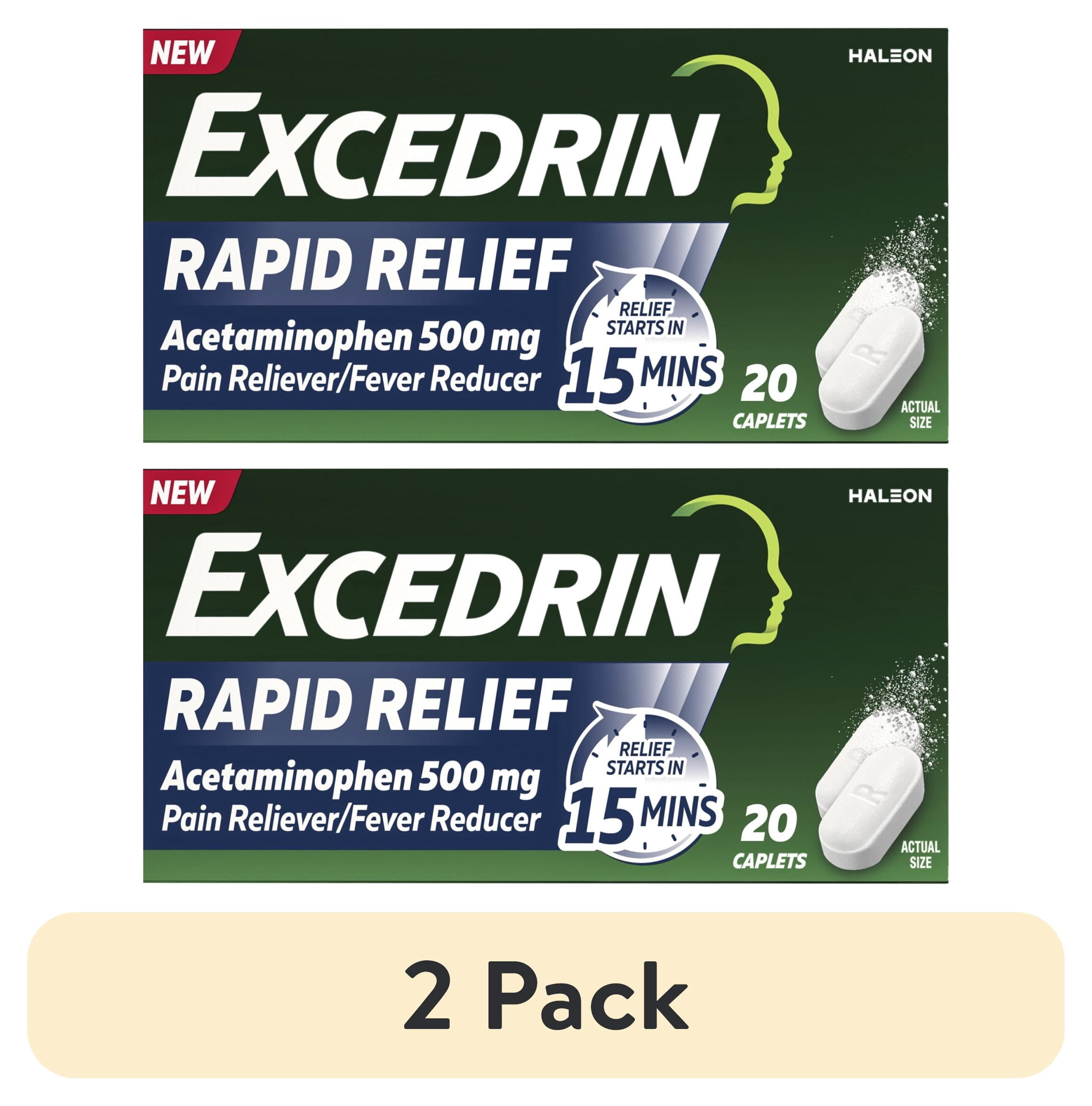 (2 pack) ​​Excedrin Rapid Relief Caplets, 500Mg Acetaminophen, Fast Pain Relief In 15 Minutes, 20 Count
