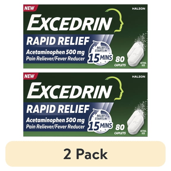 (2 pack) Excedrin Rapid Relief Caplets, 500Mg Acetaminophen, Fast Pain Relief In 15 Minutes, 80 Count