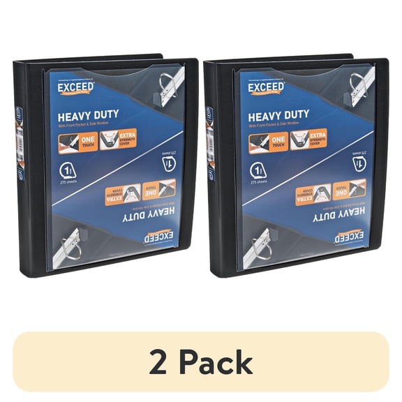 (2 pack) Exceed 3-Ring Heavy Duty Binder, 1” Black, Slant Ring