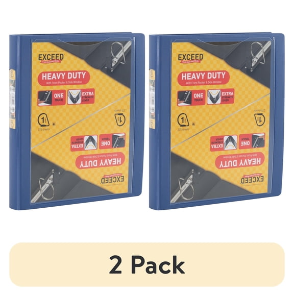 (2 pack) Exceed 3-Ring Heavy Duty Binder, 1 in D-Ring, Washed Indigo, 1 Count