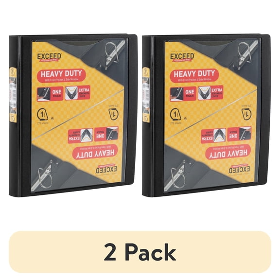 (2 pack) Exceed 3-Ring Heavy Duty Binder, 1 inch, Black, Slant D-Ring