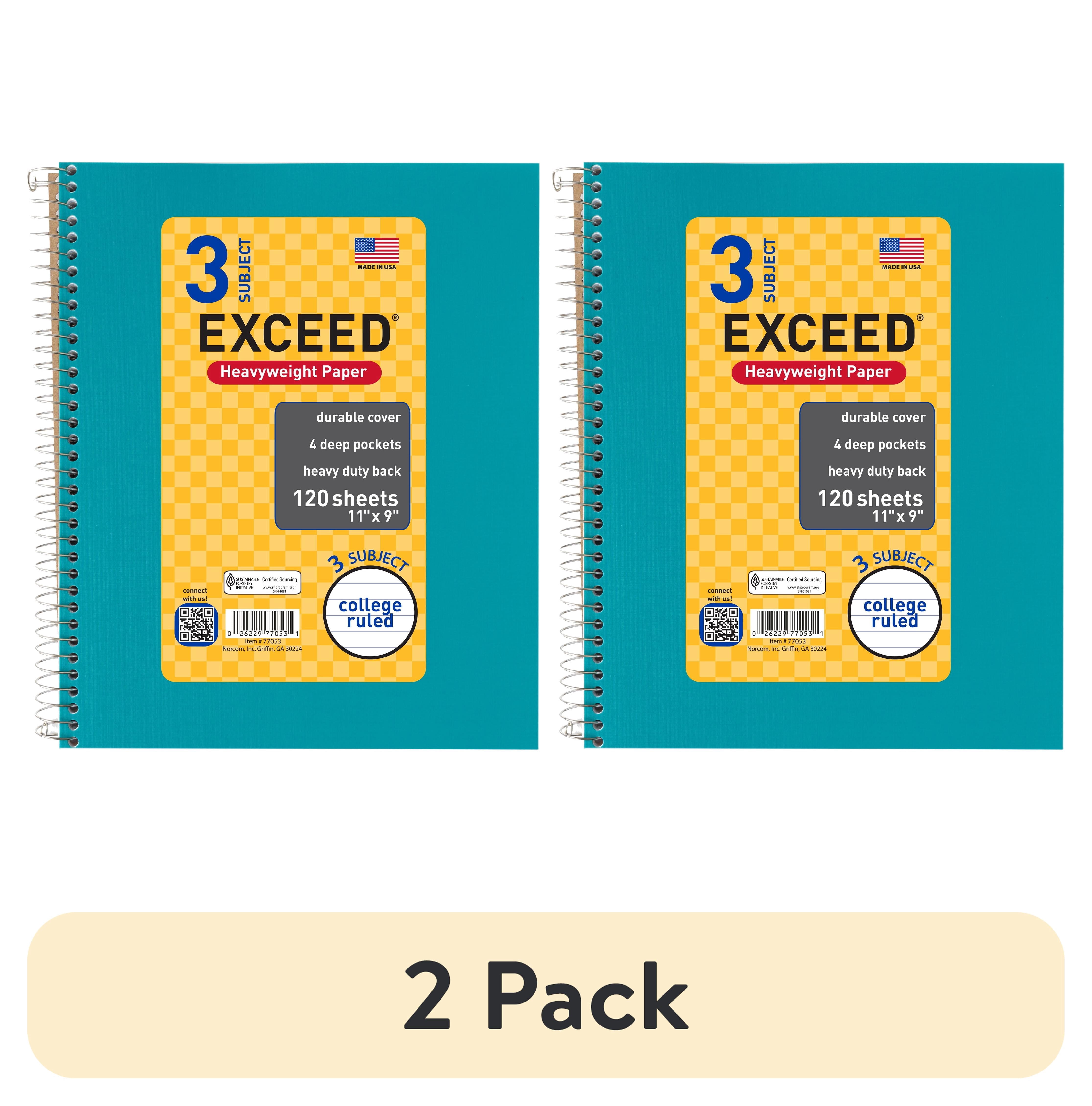 (2 pack) Exceed 3 Sub 120ct Notebook, Aqua Haze, 11 x 9, College Ruled ...