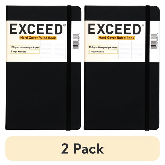 (2 pack) Exceed Medium Journal 100 GSM Paper, Narrow Ruled, 120 Pages, 5" x 8.25", Black, 86801