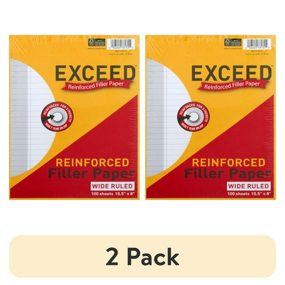 (2 pack) Exceed Reinforced Filler Paper, Wide Ruled, 100 Pages, 8" x 10.5", 78131