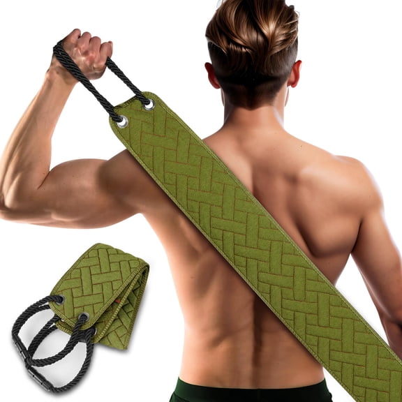 2 pack Exfoliating Back Scrubber for Use in Shower, 39.3 Inch Back Washer with Handles, Dual-Sided Body Exfoliator for Daily & Deep Skin Cleaning (Green)