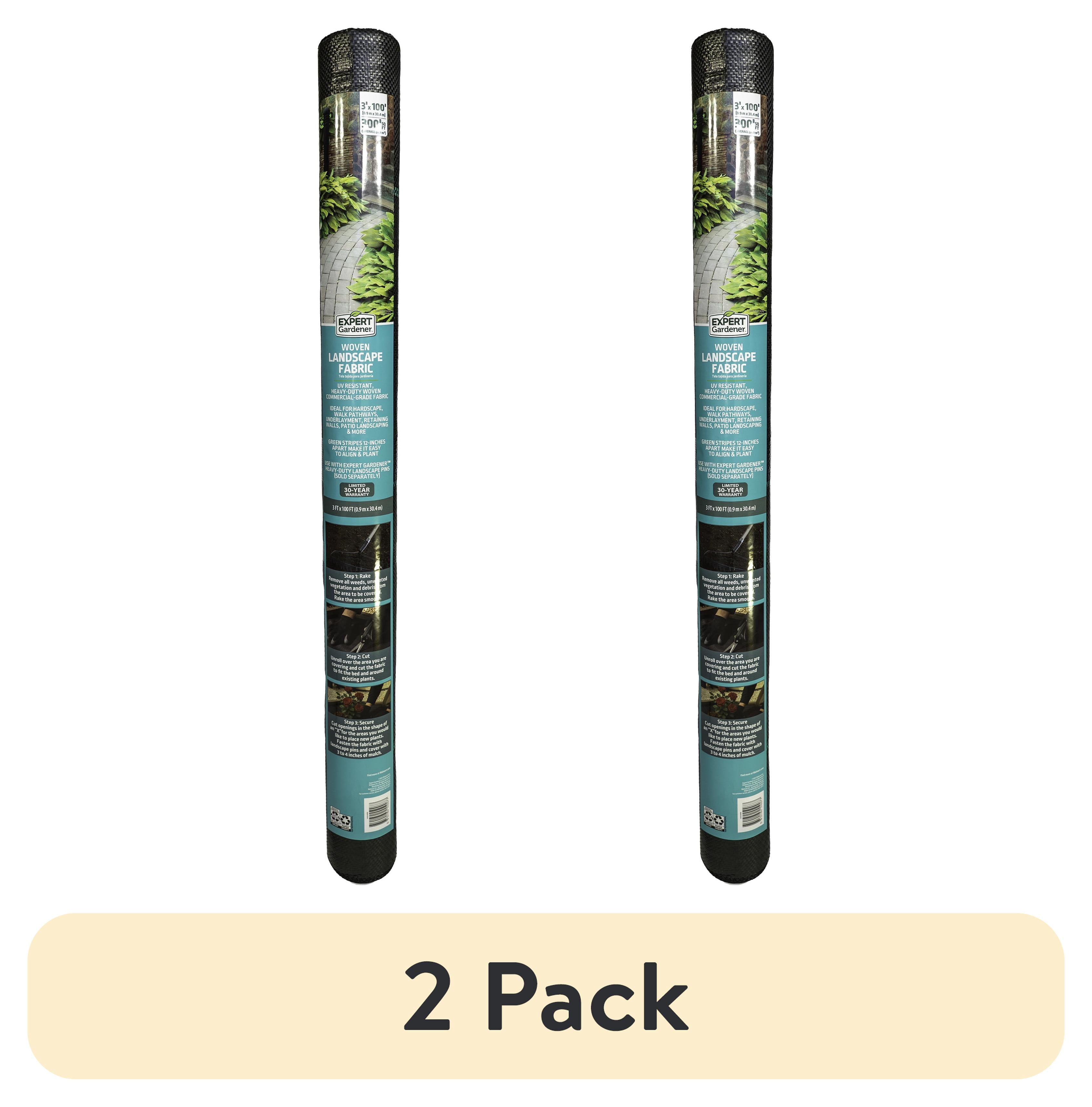 (2 pack) Expert Gardener 3' x 100' Black Weed Barrier Woven Landscape Fabric, UV Resistant, Heavy Duty, Commercial Grade