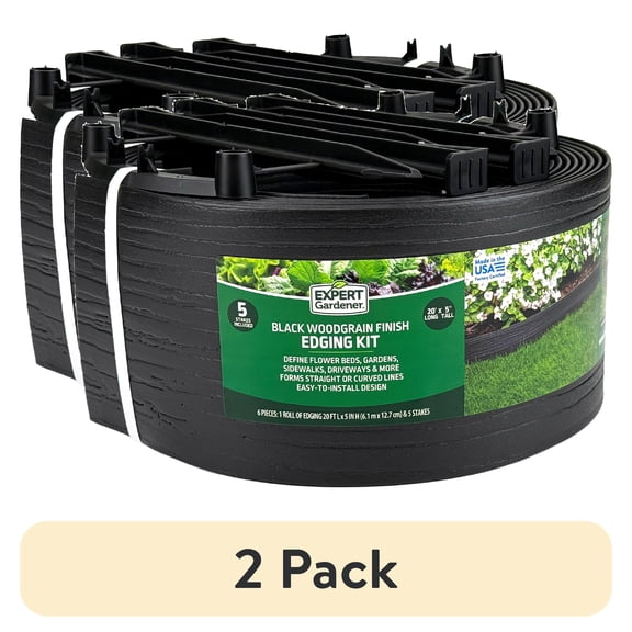 (2 pack) Expert Gardener 5 in. x 20 ft. Black Wood Grain Plastic Landscape Edging with Stakes