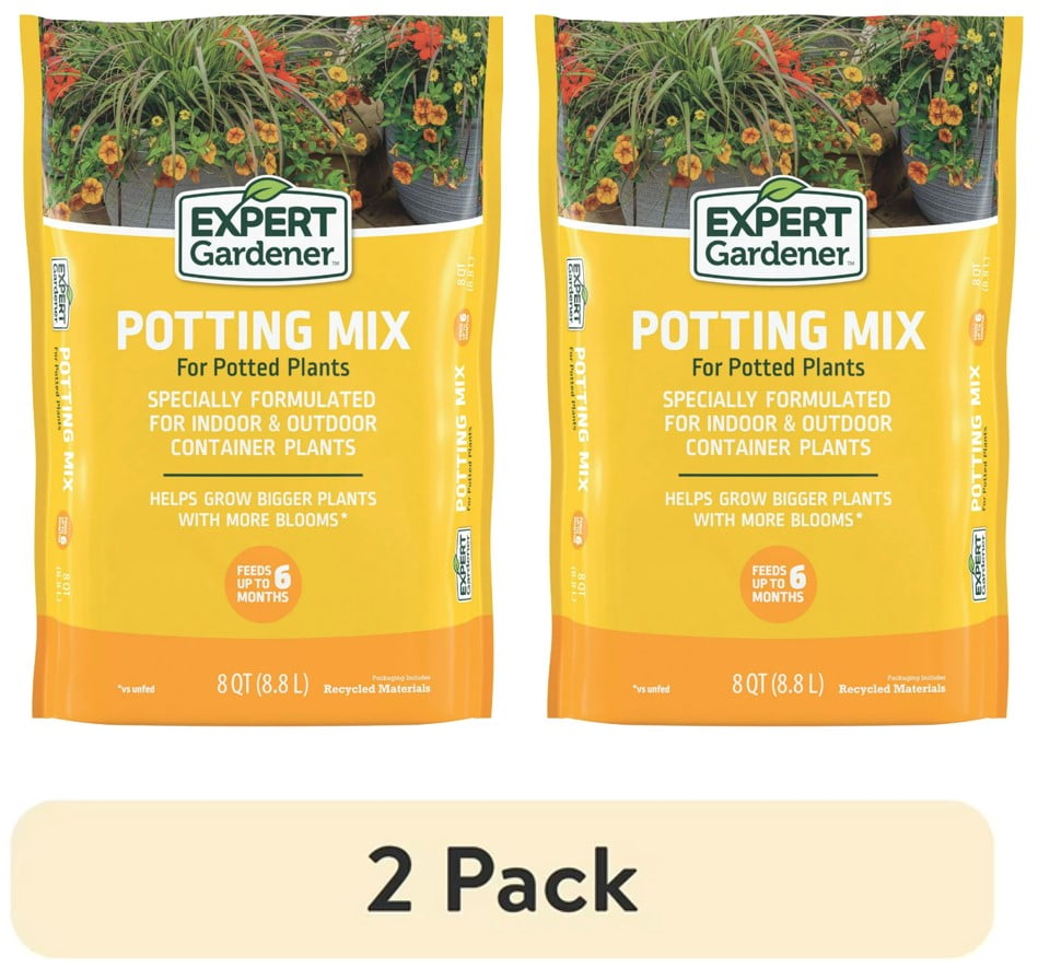 2 pack) Expert Gardener Potting Mix for Potted Plants, 8 qt