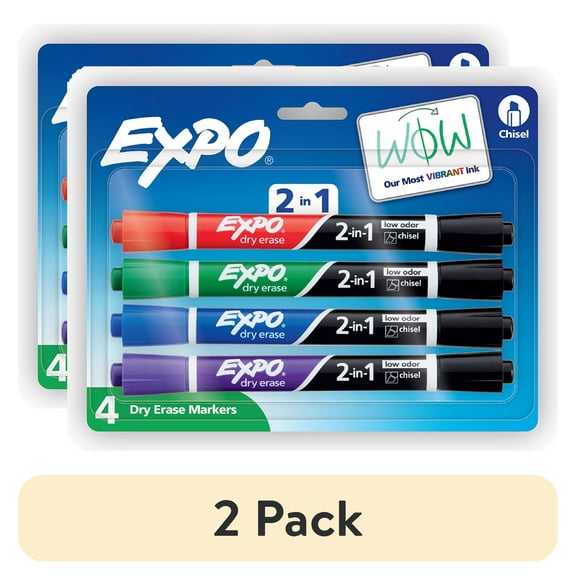 (2 pack) Expo Dry Erase 2-in-1 Markers, Chisel Tip, Assorted Colors, 4 Count